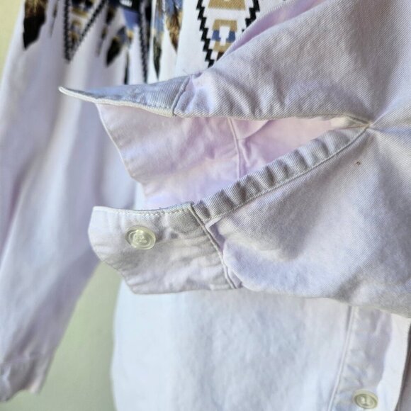 Adobe Rose VIntage 90s Western Two Tone White Blue Aztec Feather Button Shirt M - Picture 5 of 8